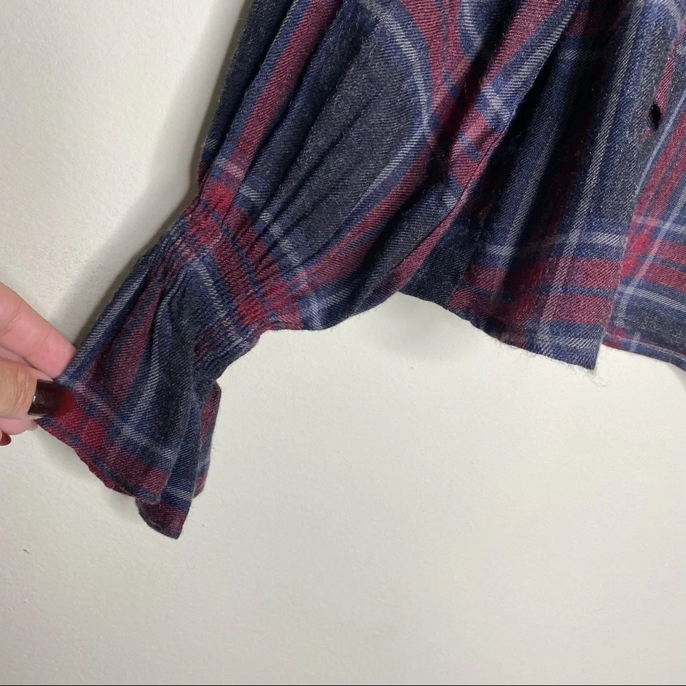 ✨NWT Zara Gray Red Plaid Flannel Long Sleeve Ruffle Trim Blouse Top Size XS - Picture 8 of 11